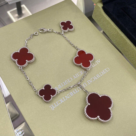 [LUXE]CLOVER 5 MOTIFS SIVLER CARNELIAN ARMBAND