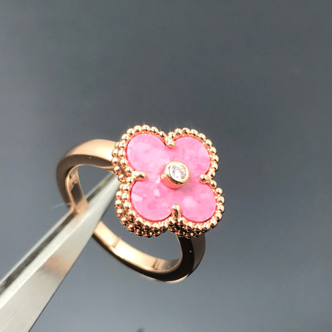 [LUXE]CLOVER RHODONITE ROSE GOLD RING
