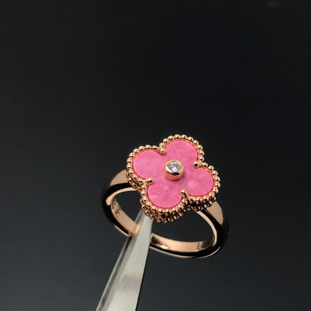[LUXE]CLOVER RHODONITE ROSE GOLD RING