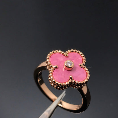 [LUXE]CLOVER RHODONITE ROSE GOLD RING