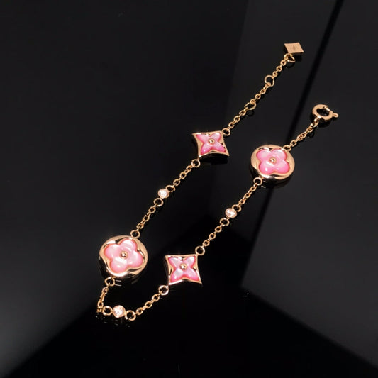 [Luxe]STAR AND SUN 4 MOTIF PINK MOP PINK GOLD BRACELET