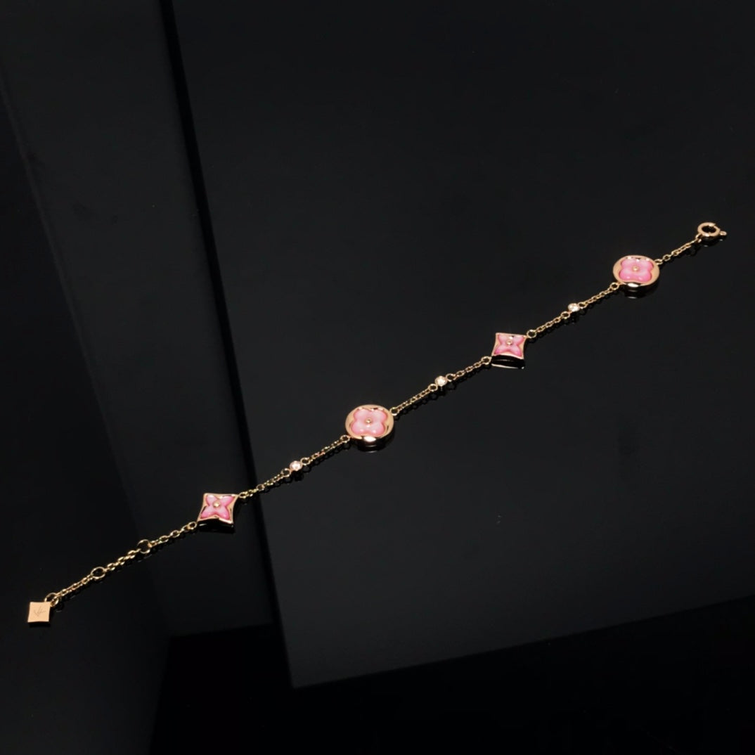 [Luxe]STAR AND SUN 4 MOTIF PINK MOP PINK GOLD BRACELET