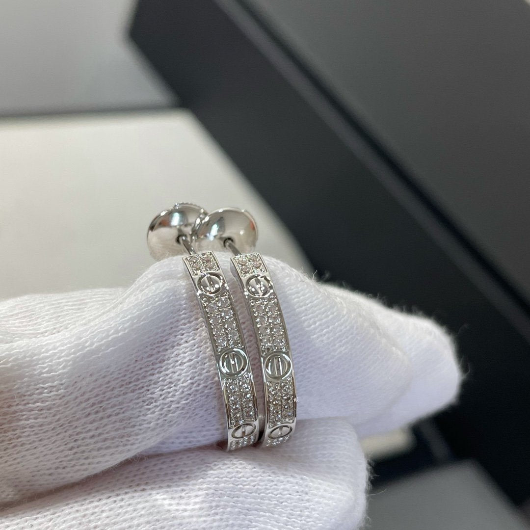 [Luxe]LOVE DIAMOND SILVER HOOP EARRINGS