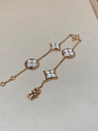 [LUXE]STAR AND SUN 5 MOTIF MOP PINK GOLD ARMBAND
