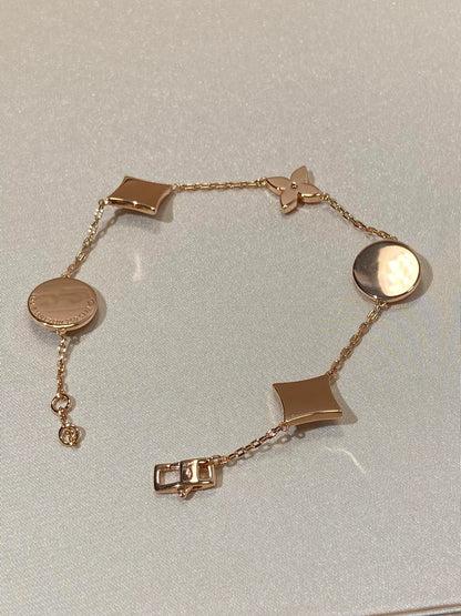 [LUXE]STAR AND SUN 5 MOTIF MOP PINK GOLD ARMBAND