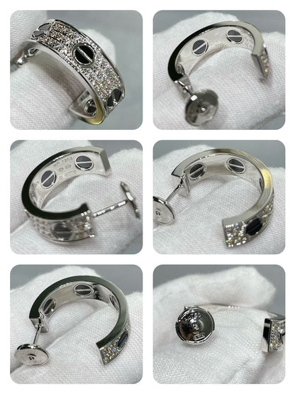 [Luxe Jewelry] LOVE CERAMIC DIAMOND PAVED SILVER EARRINGS