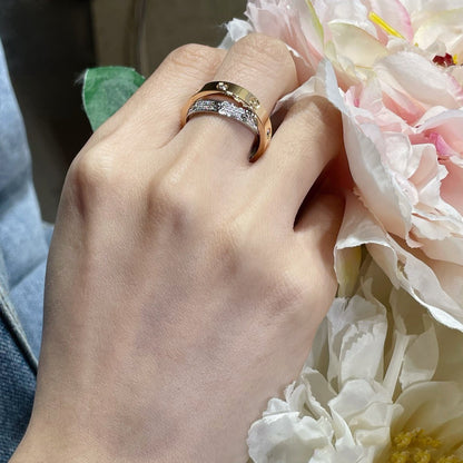 [Luxe Jewelry] LOVE PINK GOLD SILVER DIAMOND DOUBLE RING