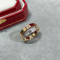 [LUXE]LOVE PINK GOLD SILVER DIAMOND DOUBLE RING