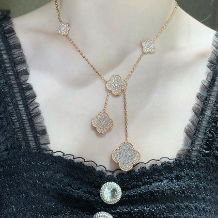 [LUXE]クローバー 6モチーフ ダイヤモンドパヴェネックレス