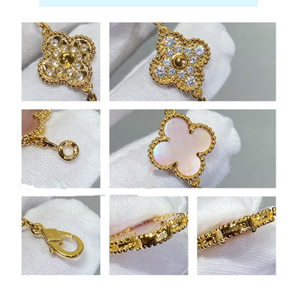 [Luxe]CLOVER 5 MOTIF DIAMOND PINK MOP PINK GOLD BRACELET