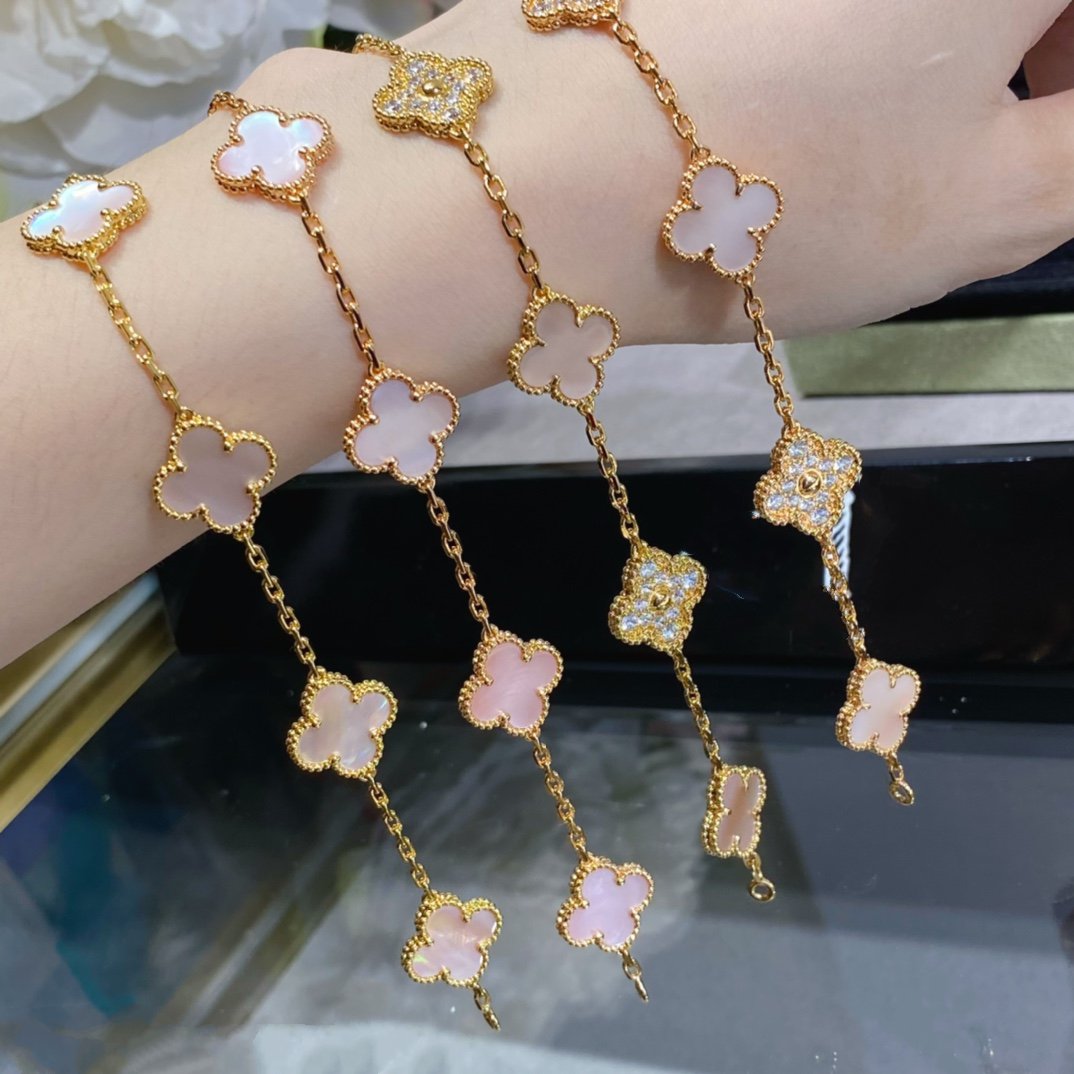 [Luxe]CLOVER 5 MOTIF DIAMOND PINK MOP PINK GOLD BRACELET