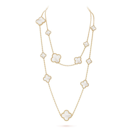 [LUXE]CLOVER 16 MOTIF WEISSER MOP GOLDENE HALSKETTE