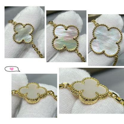 [Luxe]CLOVER 16 MOTIF WHITE MOP GOLD NECKLACE