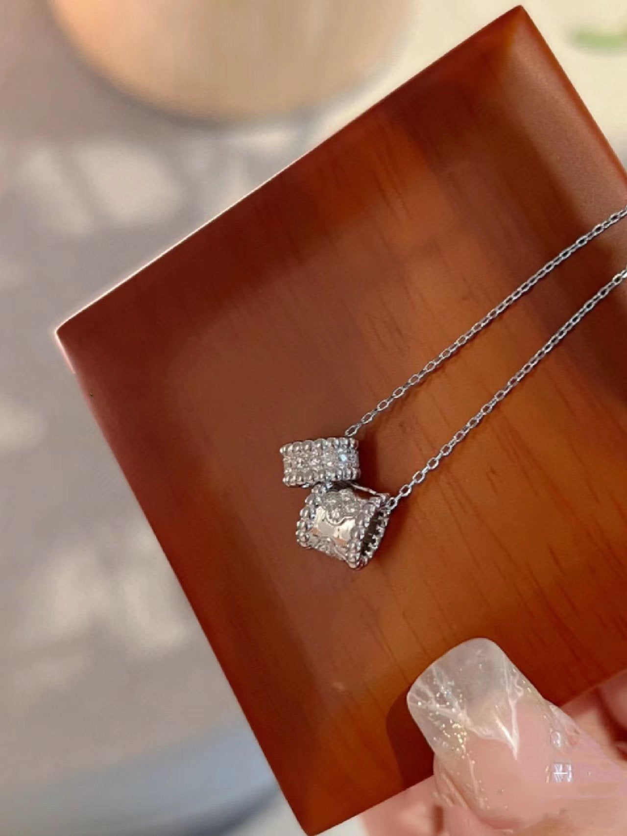 [Luxe]PERLEE DOUBLE PENDANT SILVER DIAMOND NECKLACE