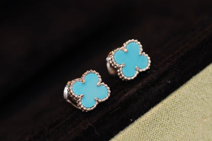 [Luxe]CLOVER MINI TURQUOISE SILVER STUD EARRINGS