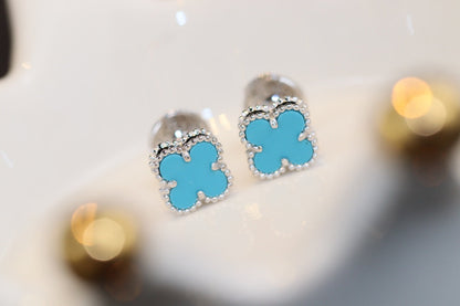 [Luxe]CLOVER MINI TURQUOISE SILVER STUD EARRINGS