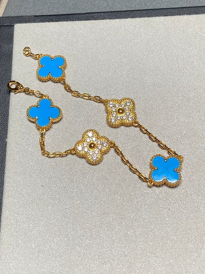[LUXE] CLOVER 5 MOTIF BLUE AGATE BRACELET COLLECTION