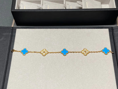 [LUXE] CLOVER 5 MOTIF BLUE AGATE BRACELET COLLECTION