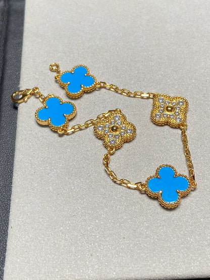 [LUXE] CLOVER 5 MOTIF BLUE AGATE BRACELET COLLECTION