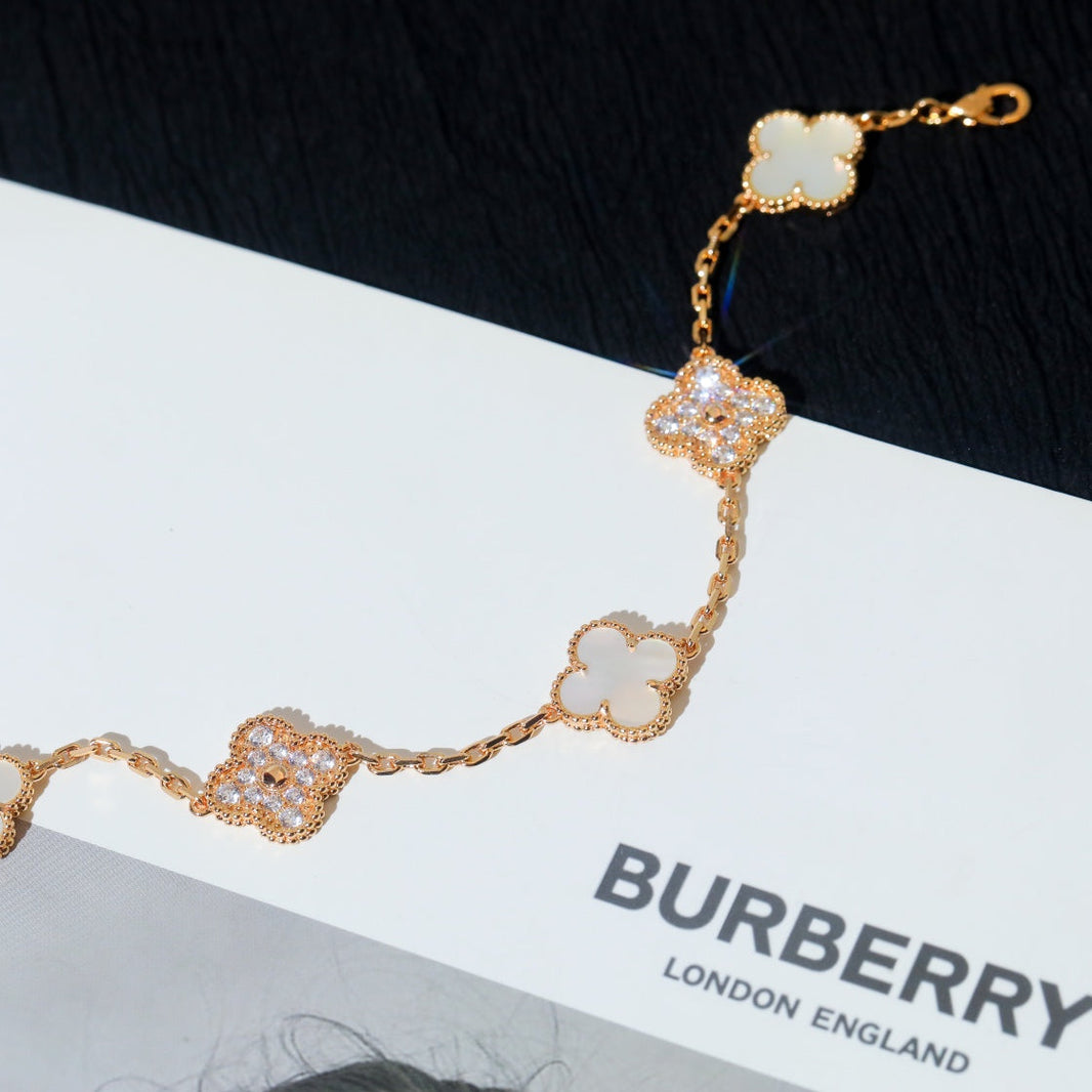 [LUXE]CLOVER BRACELET 5 MOTIF WHITE MOP DIAMOND
