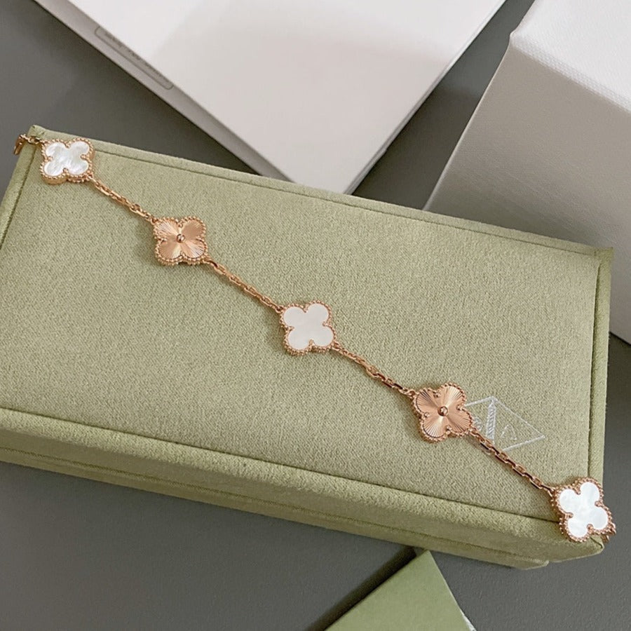 [Luxe]CLOVER BRACELET 5 MOTIF WHITE MOP PINK GOLD