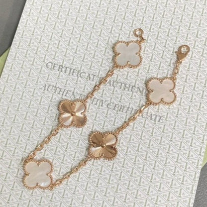 [Luxe]CLOVER BRACELET 5 MOTIF WHITE MOP PINK GOLD