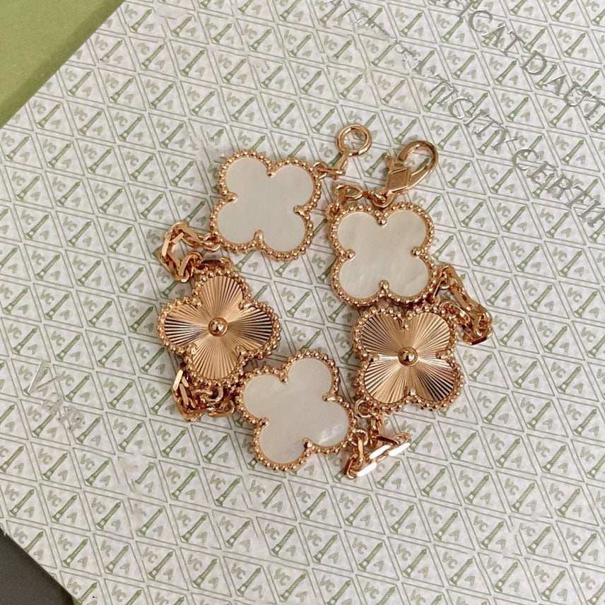 [Luxe]CLOVER BRACELET 5 MOTIF WHITE MOP PINK GOLD