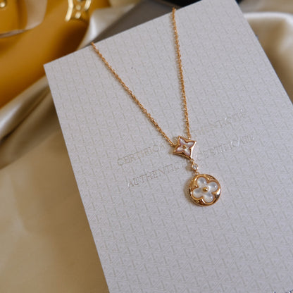 [Luxe]STAR AND SUN WHITE MOP 2 MOTIF PINK GOLD NECKLACE