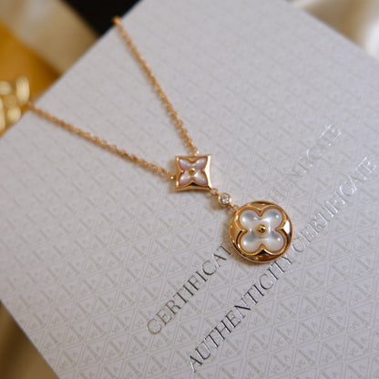 [LUXE] STAR AND SUN WHITE MOP 2 MOTIF ROSA GOLDENE KETTE 