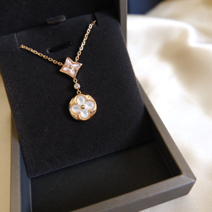 [LUXE] STAR AND SUN WHITE MOP 2 MOTIF ROSA GOLDENE KETTE 