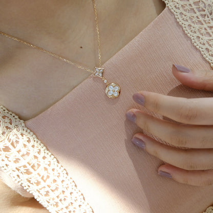 [LUXE] STAR AND SUN WHITE MOP 2 MOTIF ROSA GOLDENE KETTE 