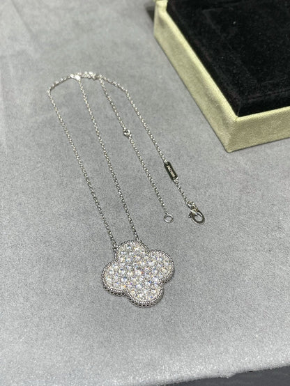 [LUXE]クローバー 25mm ラージペンダント ダイヤモンドパヴェシルバーネックレス