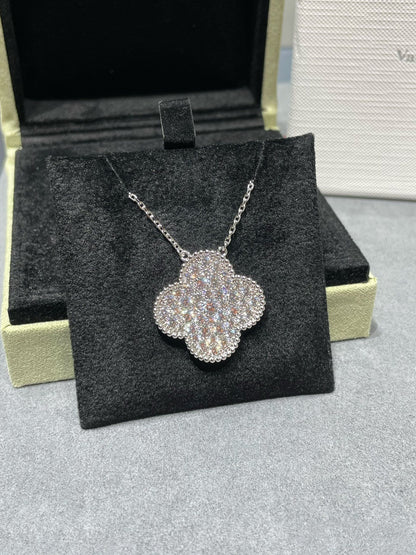 [LUXE]クローバー 25mm ラージペンダント ダイヤモンドパヴェシルバーネックレス