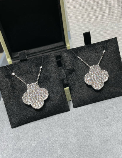 [LUXE]クローバー 25mm ラージペンダント ダイヤモンドパヴェシルバーネックレス