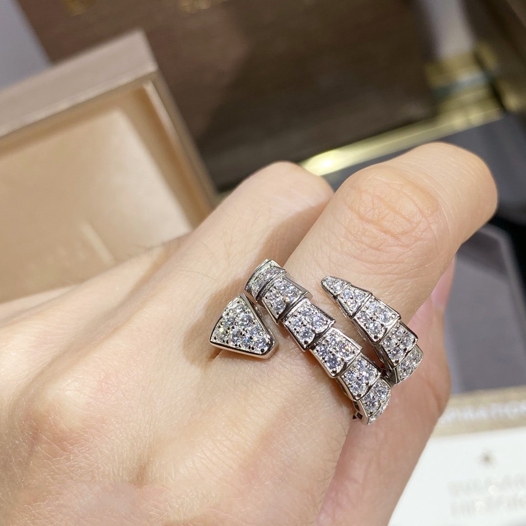 [Luxe]SERPENTI DOUBLE RING SILVER DIAMOND PAVED