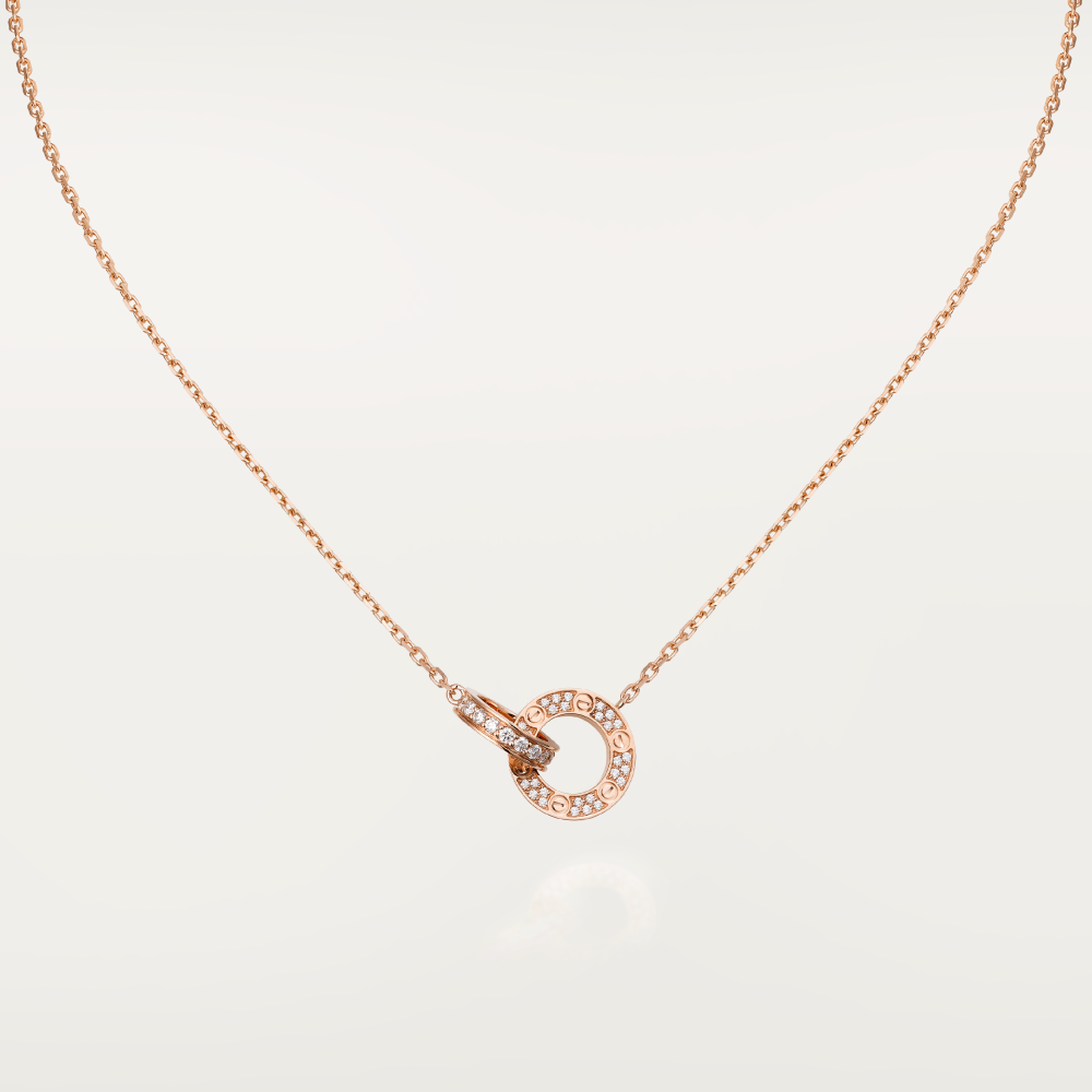 [Luxe]LOVE 7.6MM NECKLACE ROSE GOLD AND SILVER  FULL DIAMOND