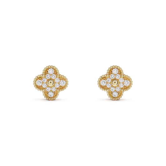 [Luxe]CLOVER MEDIUM 1 MOTIFS FUll DIAMOND EARRINGS