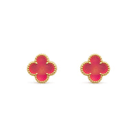 [LUXE]NEW CLOVER 15MM PINK ENAMEL STUD EARRINGS
