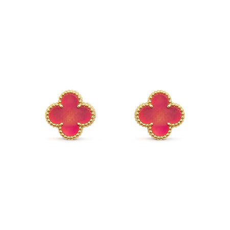 [LUXE]NEW CLOVER 15MM PINK ENAMEL STUD EARRINGS