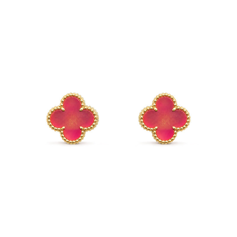 [LUXE]NEW CLOVER 15MM PINK ENAMEL STUD EARRINGS