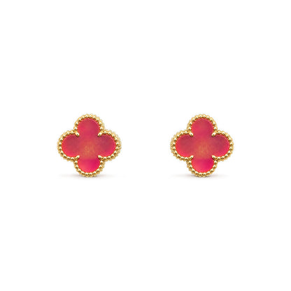 [LUXE]NEW CLOVER 15MM PINK ENAMEL STUD EARRINGS