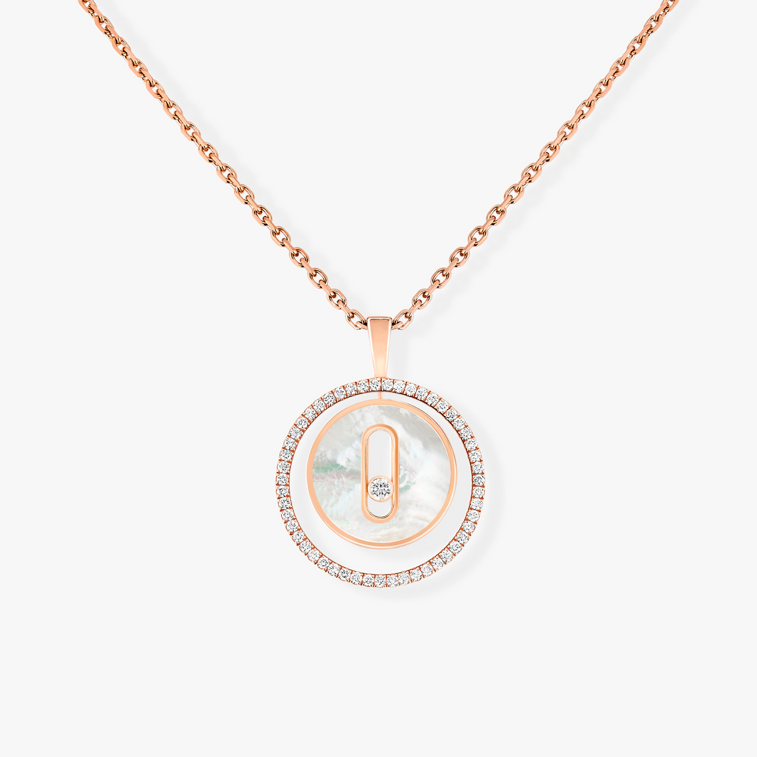 [Luxe Jewelry]LUCKY MOVE 1 DIAMOND WHITE MOTHER OF PEARL PINK GOLD DIAMOND NECKLACE