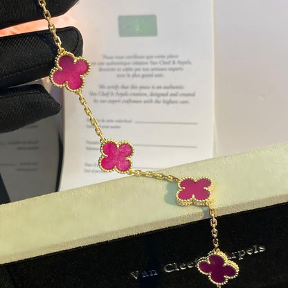 [LUXE]NEW CLOVER 5 MOTIFS PINK ENAMEL BRACELET
