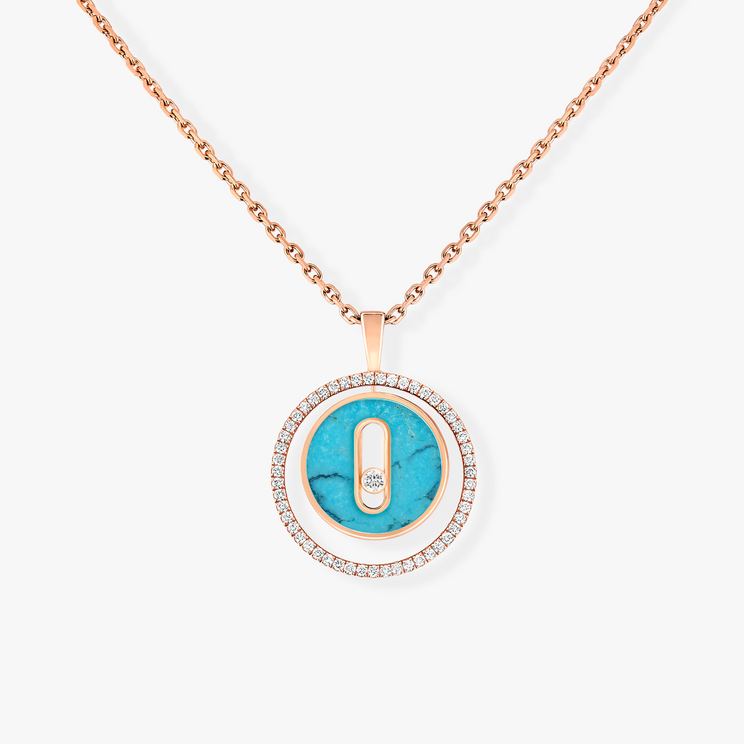 [Luxe Jewelry]LUCKY MOVE 1 DIAMOND TURQUOISE PINK GOLD DIAMOND NECKLACE