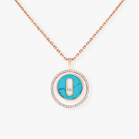 [Luxe Jewelry]LUCKY MOVE 1 DIAMOND TURQUOISE PINK GOLD DIAMOND NECKLACE