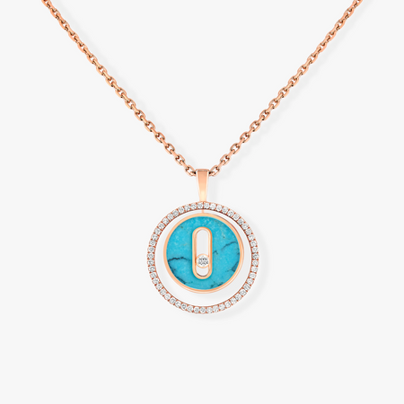 [Luxe Jewelry]LUCKY MOVE 1 DIAMOND TURQUOISE PINK GOLD DIAMOND NECKLACE