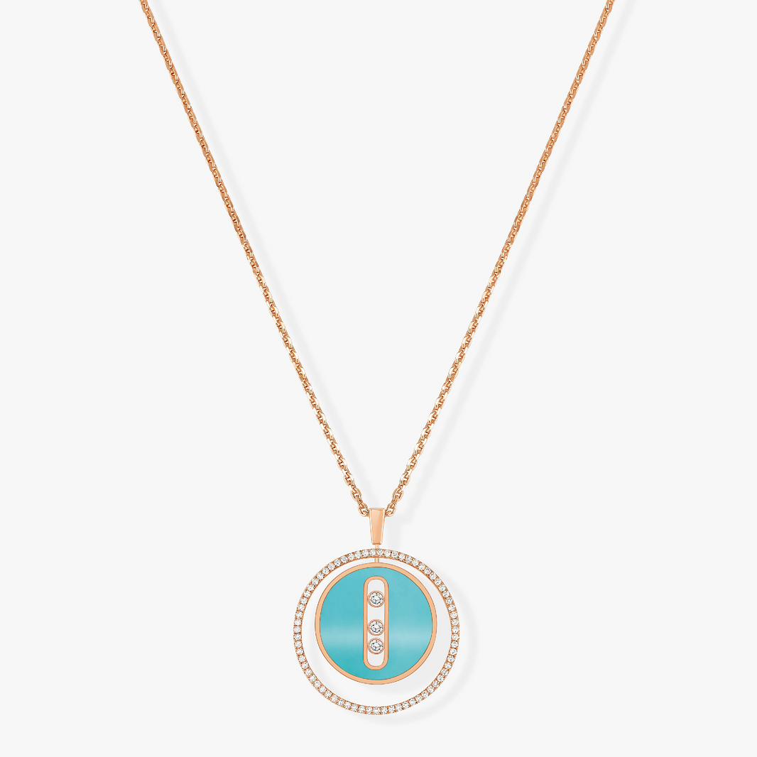 [Luxe Jewelry]LUCKY MOVE 3 DIAMONDS TURQUOISE PINK GOLD DIAMOND NECKLACE