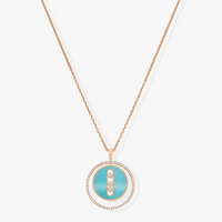 [Luxe Jewelry]LUCKY MOVE 3 DIAMONDS TURQUOISE PINK GOLD DIAMOND NECKLACE