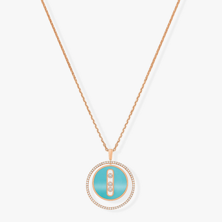 [Luxe Jewelry]LUCKY MOVE 3 DIAMONDS TURQUOISE PINK GOLD DIAMOND NECKLACE
