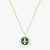 [Luxe Jewelry]LUCKY MOVE 3 DIAMOND MALACHITE GOLD DIAMOND NECKLACE